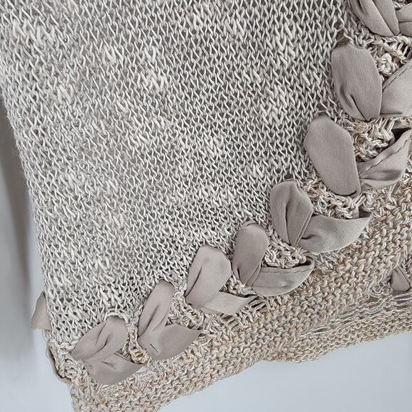 Coldwater Creek Cardigan Womens Small Beige Linen Blend Ribbon Detail Open Knit - Picture 7 of 11